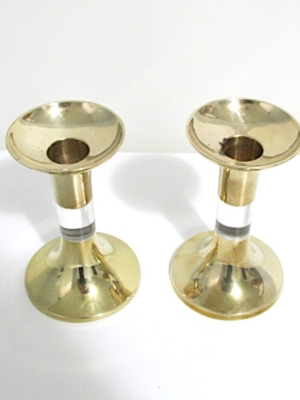 Pair of Vintage Brass&Acrylic Candle Holders